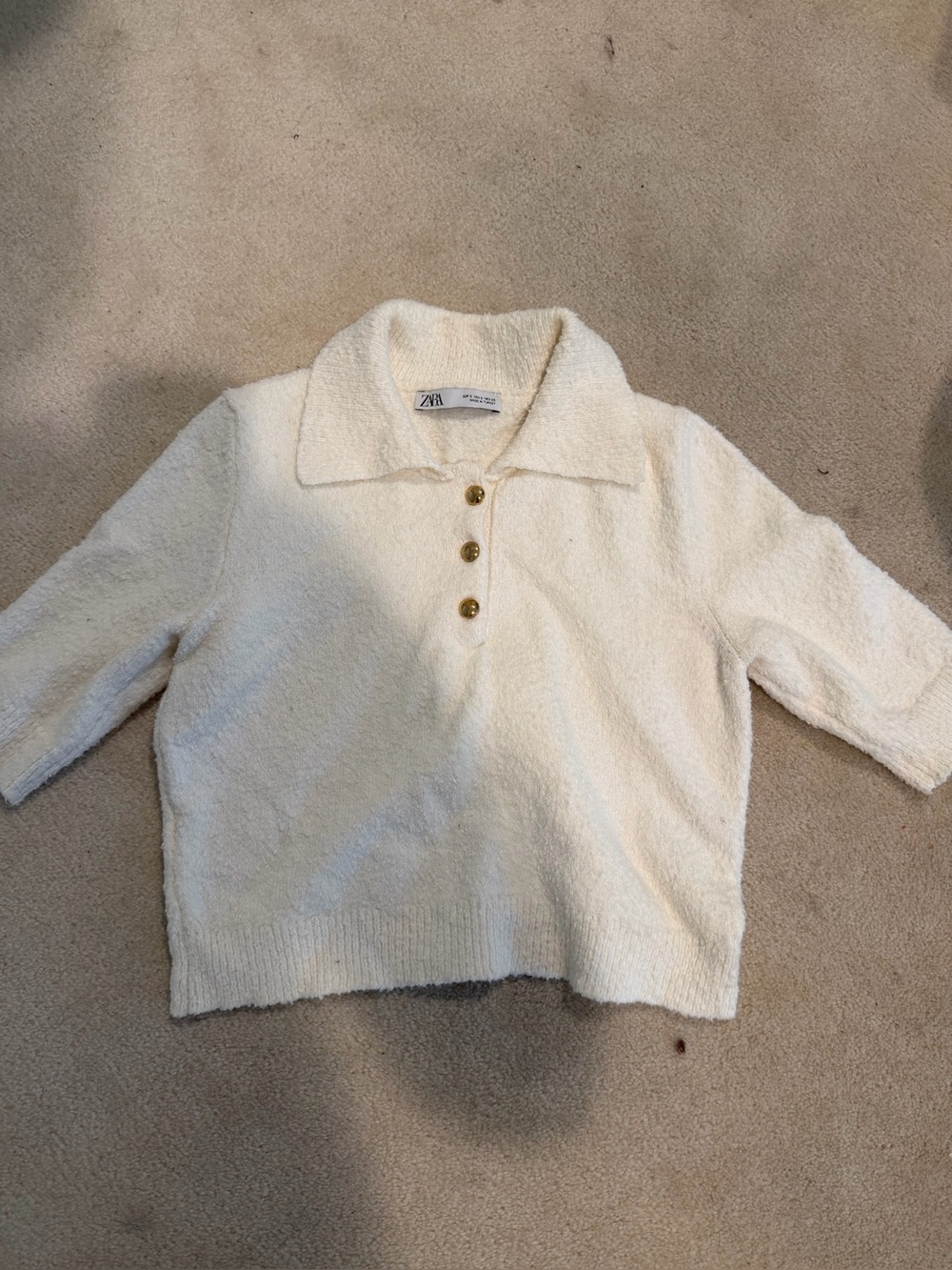 Zara Cream Textured Button-Up Collar Cardigan Sz Small Crop Style